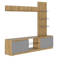 Стенка в гостиную Бостон НМ-001 (МФ Стиль) Дуб Крафт золотой / Серый шифер | Интернет магазин мебели Шкафон